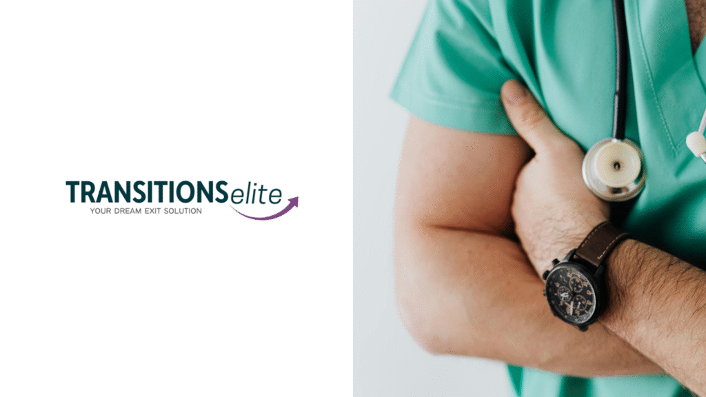 Logo of Transitions Elite alongside a photo of a doctor.