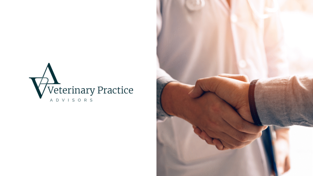 Logo of Veterinary Practice Advisors (VPA) alongside a photo of two people shaking hands.