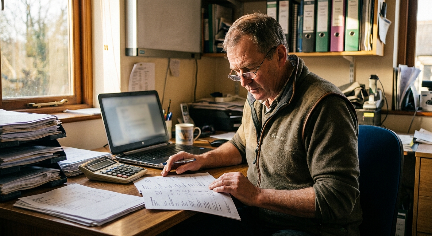 Two veterinarians of different ages reviewing a deal summary side by side at a table, looking down at the documents together in warm natural light