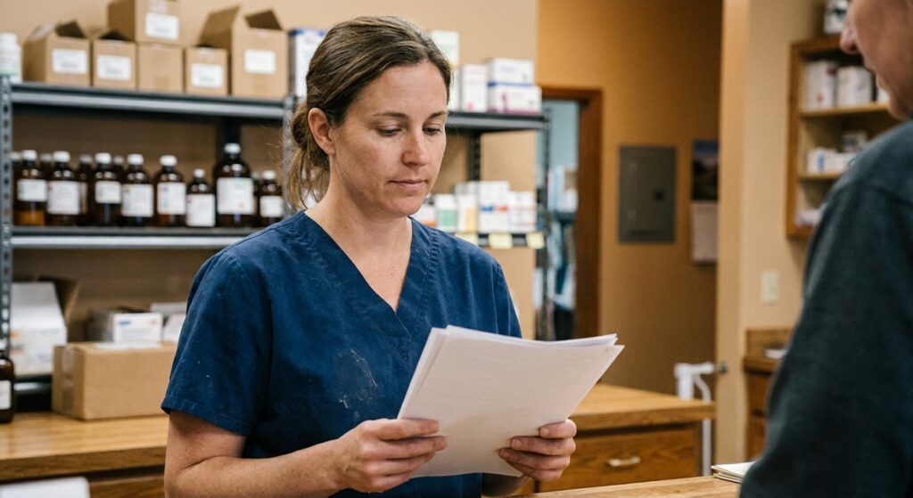 Veterinarian reviewing an acquisition offer for their practice