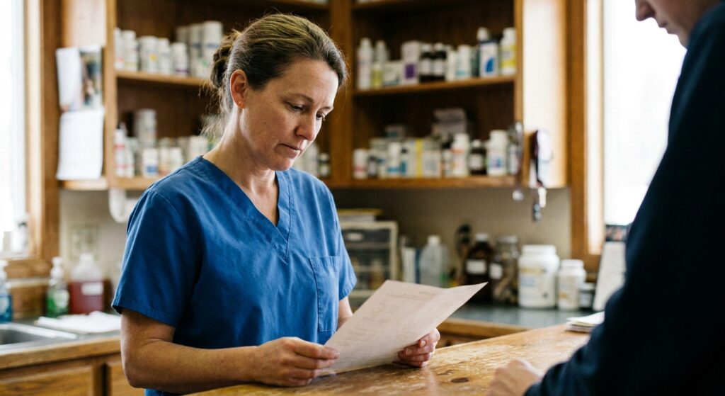 Veterinarian reviewing an acquisition offer for their practice