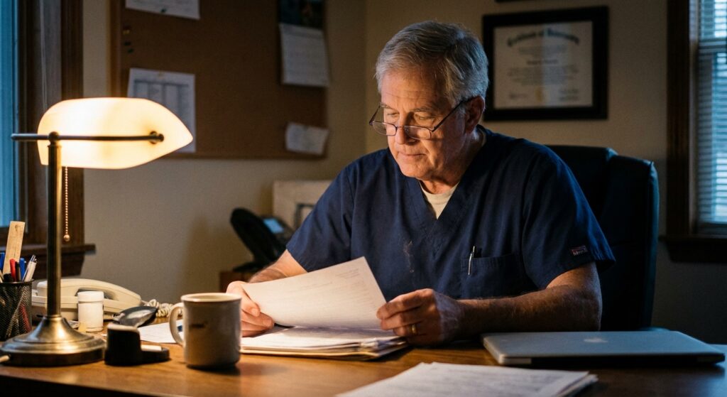 Veterinarian reviewing an acquisition offer for their practice