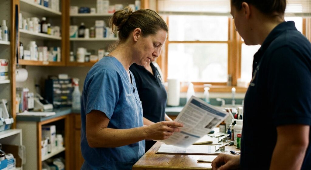 Veterinarian reviewing an acquisition offer for their practice