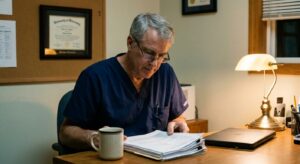 Veterinarian reviewing an acquisition offer for their practice
