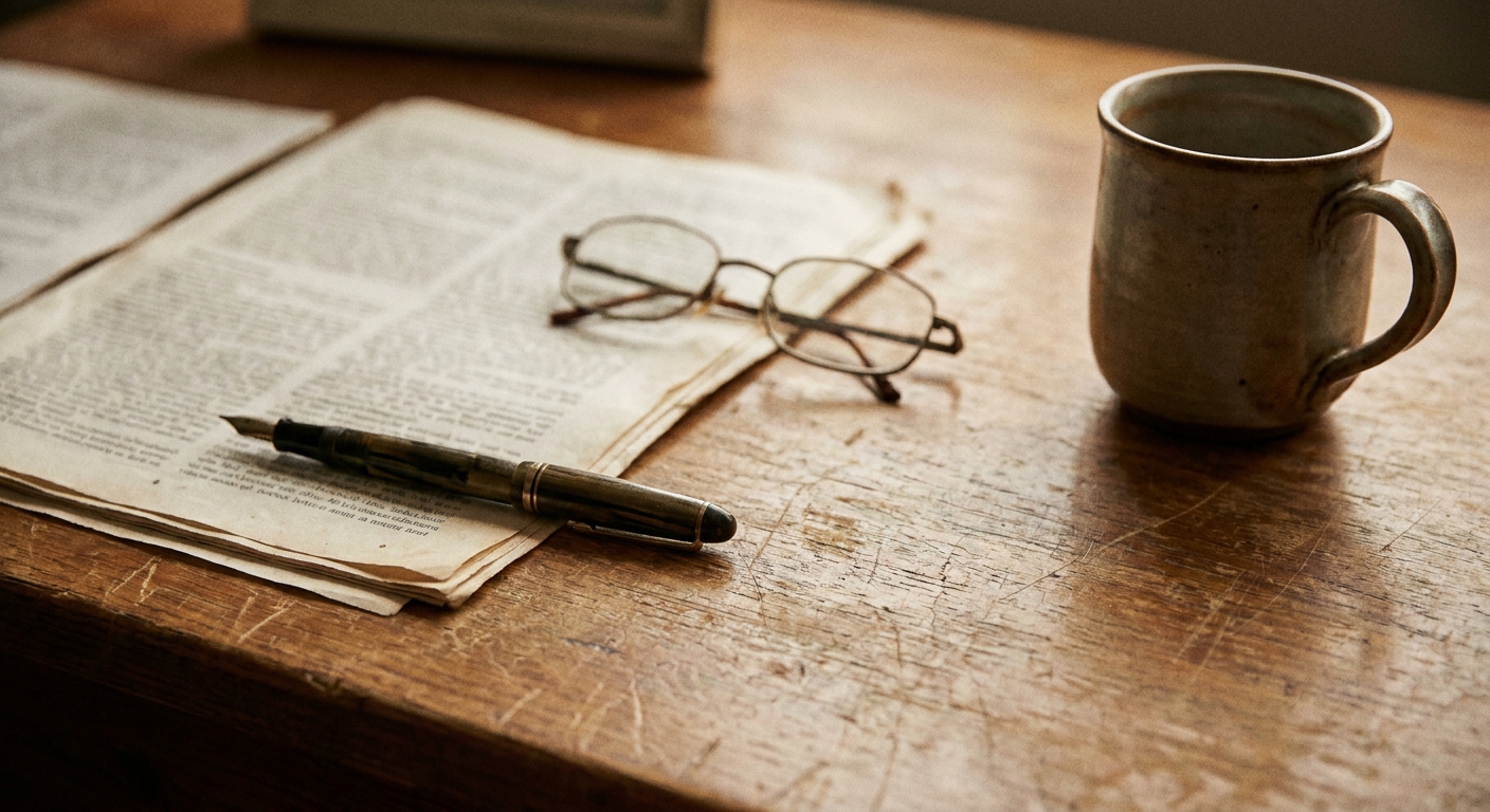 A veterinarian reviews a written acquisition letter at a practice desk, looking down at the document with a calm, focused expression โ paperwork and a stethoscope visible in the foreground