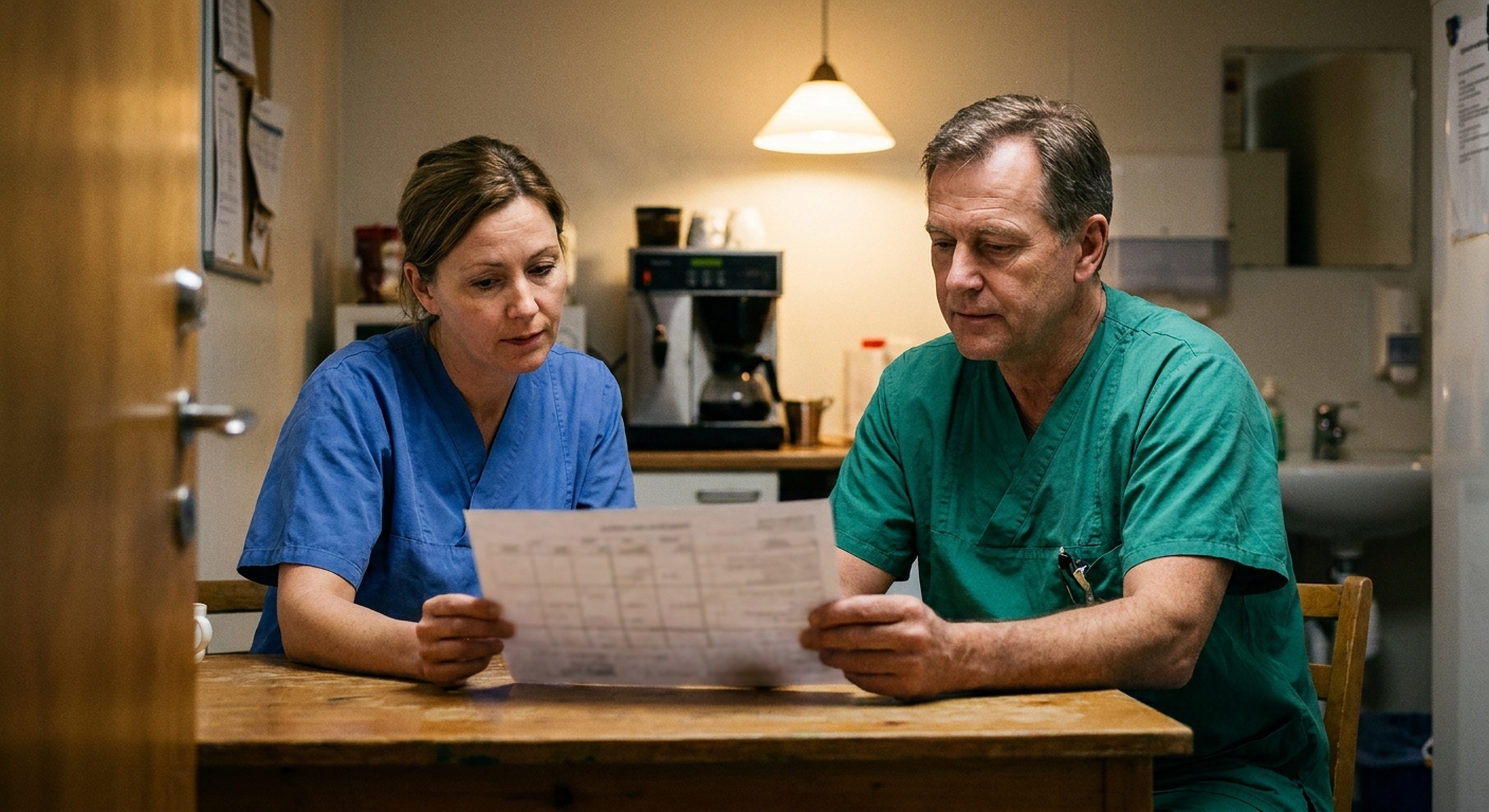 Dentist reviewing practice documents