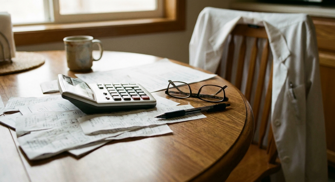 Dental practice financial records on a desk