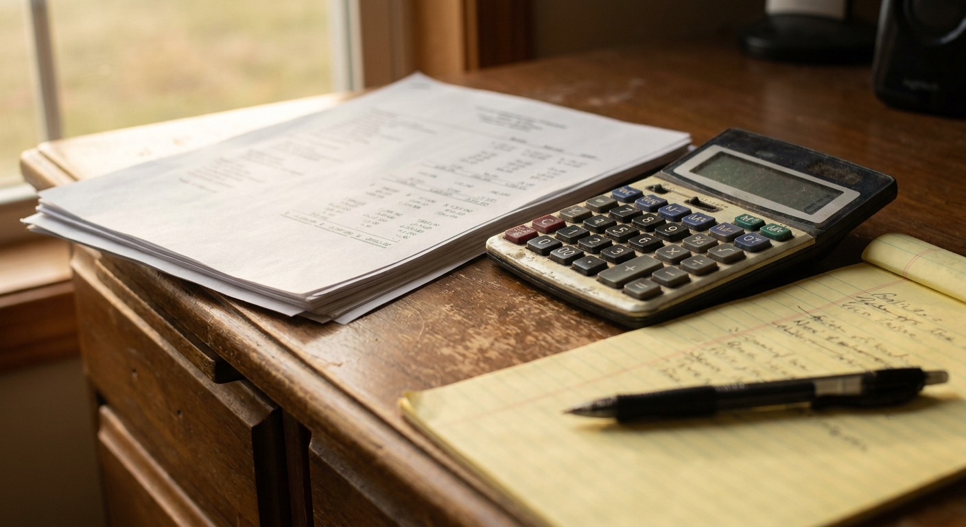 Dental practice financial records on a desk
