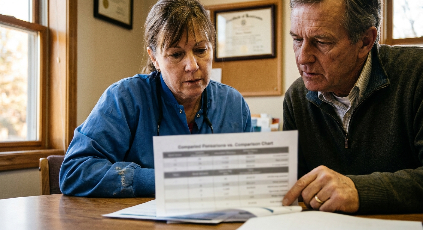 Dentist reviewing practice documents