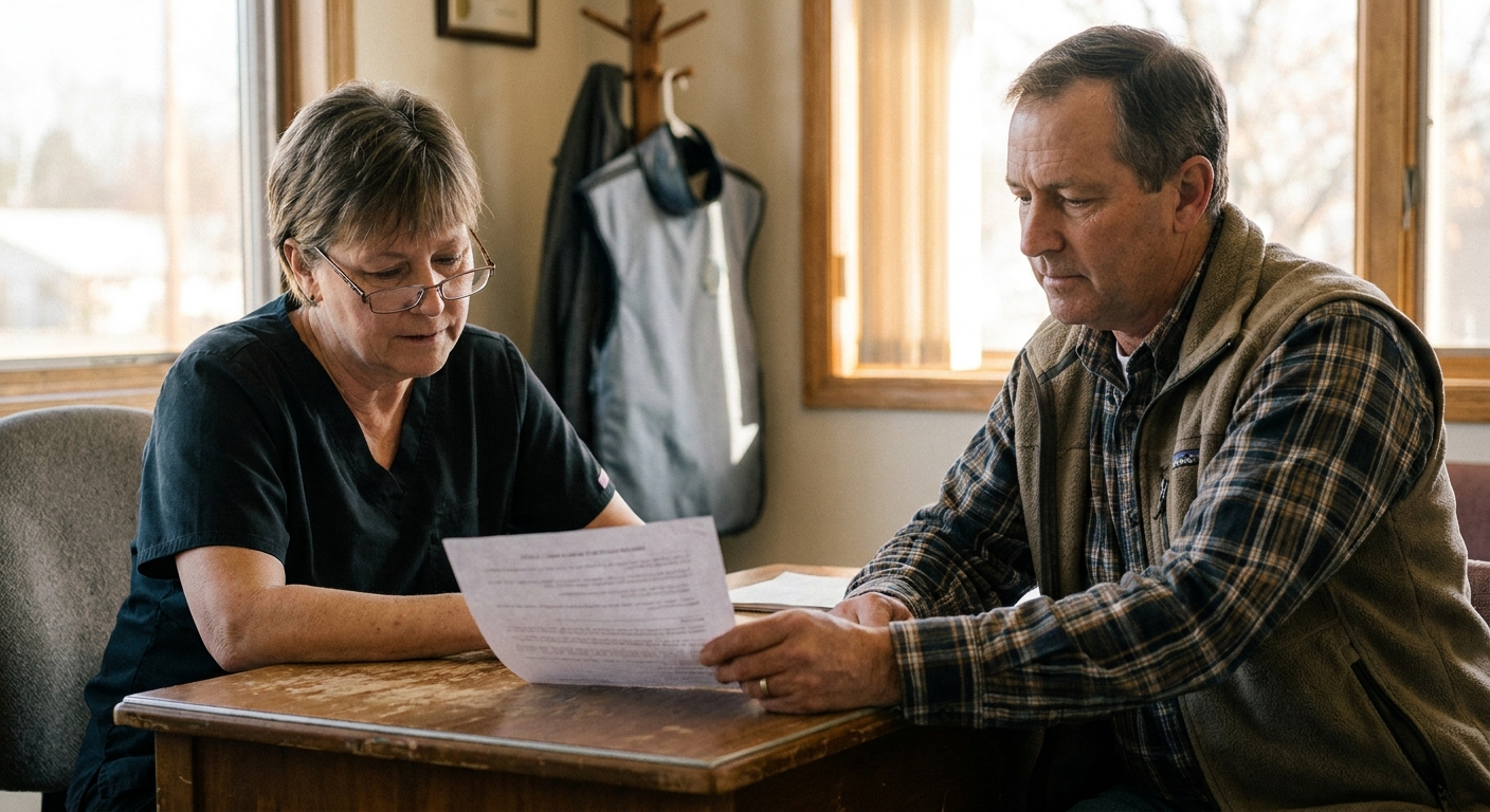 Dentist reviewing practice documents