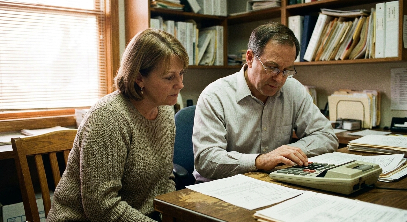 Dentist reviewing practice documents