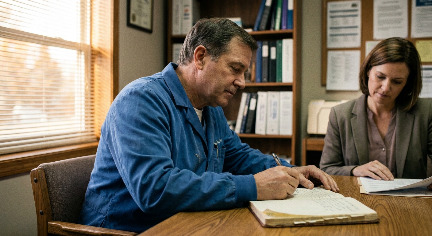 Dentist reviewing practice documents