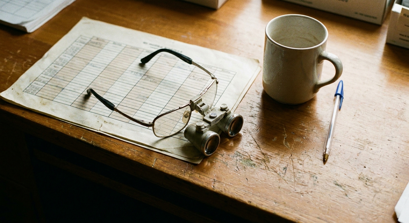 Dental practice financial records on a desk