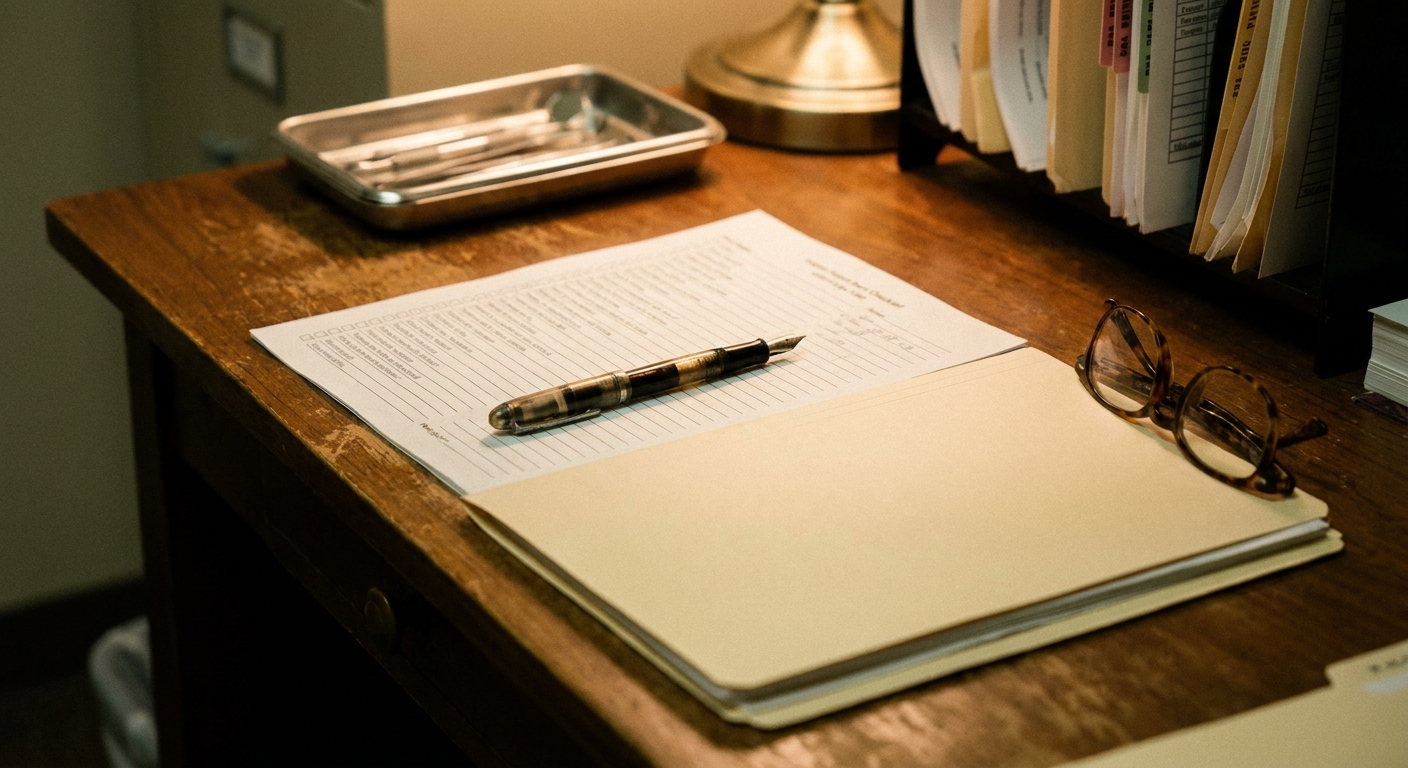 Dental practice financial records on a desk