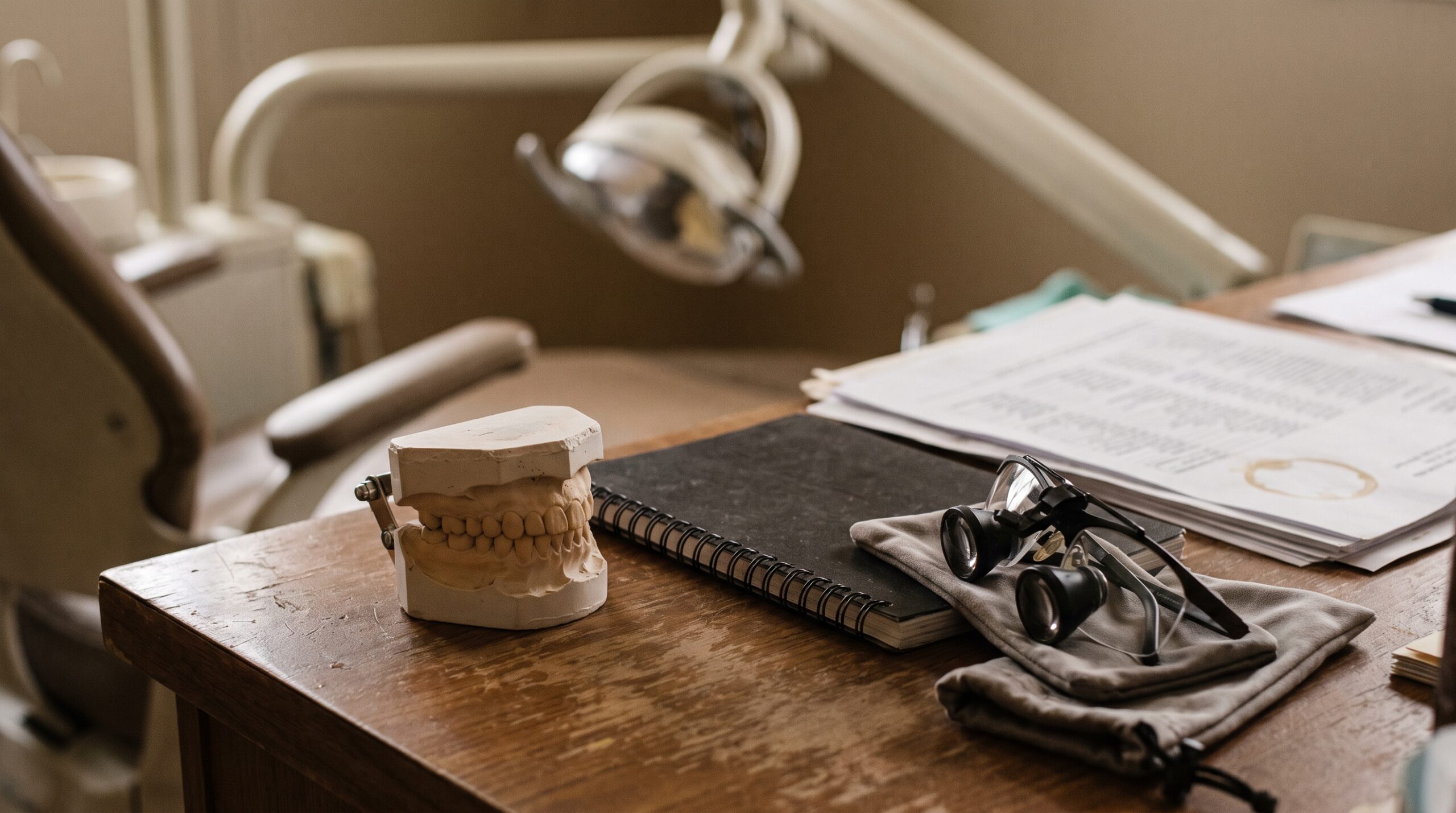 Dental practice financial records on a desk