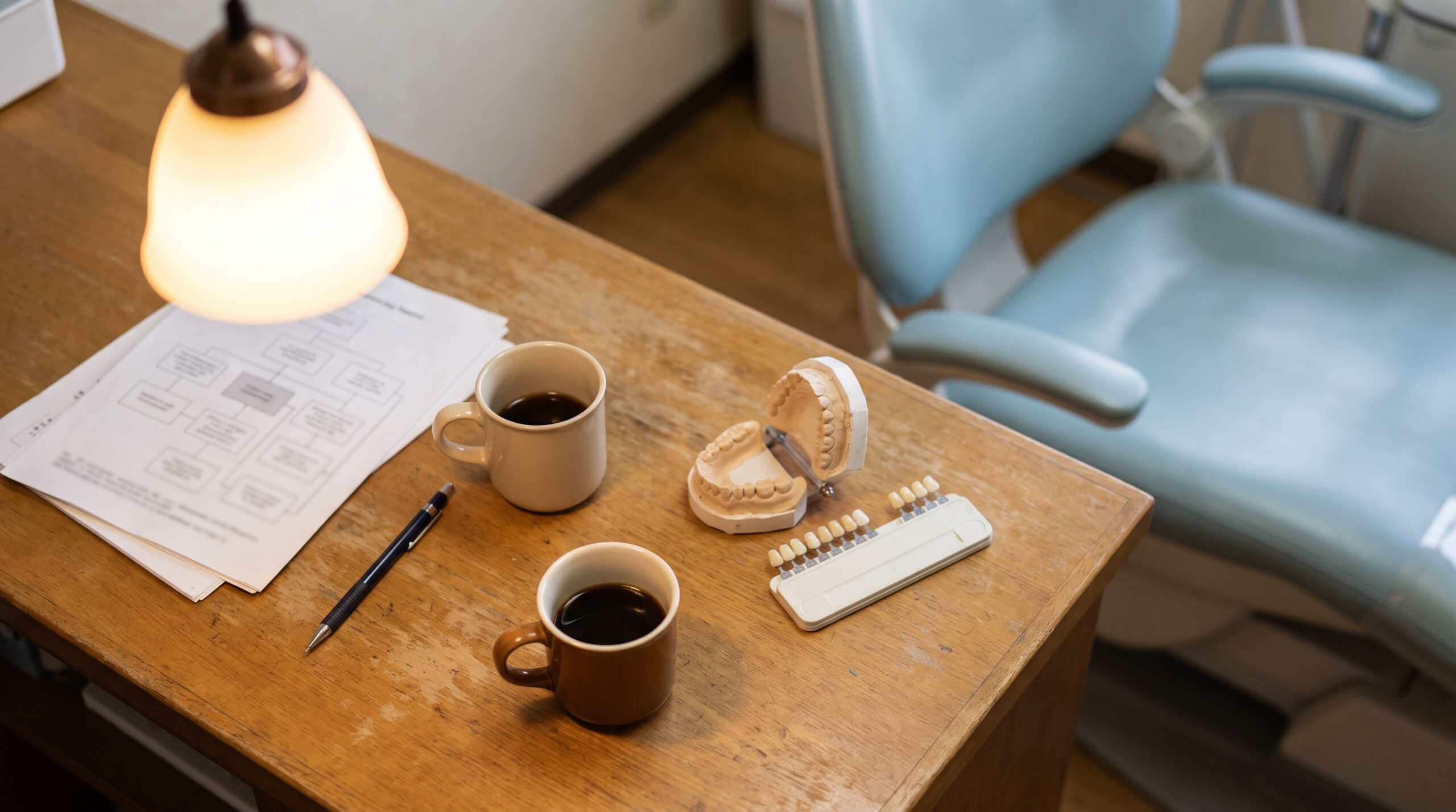 Dental practice financial records on a desk