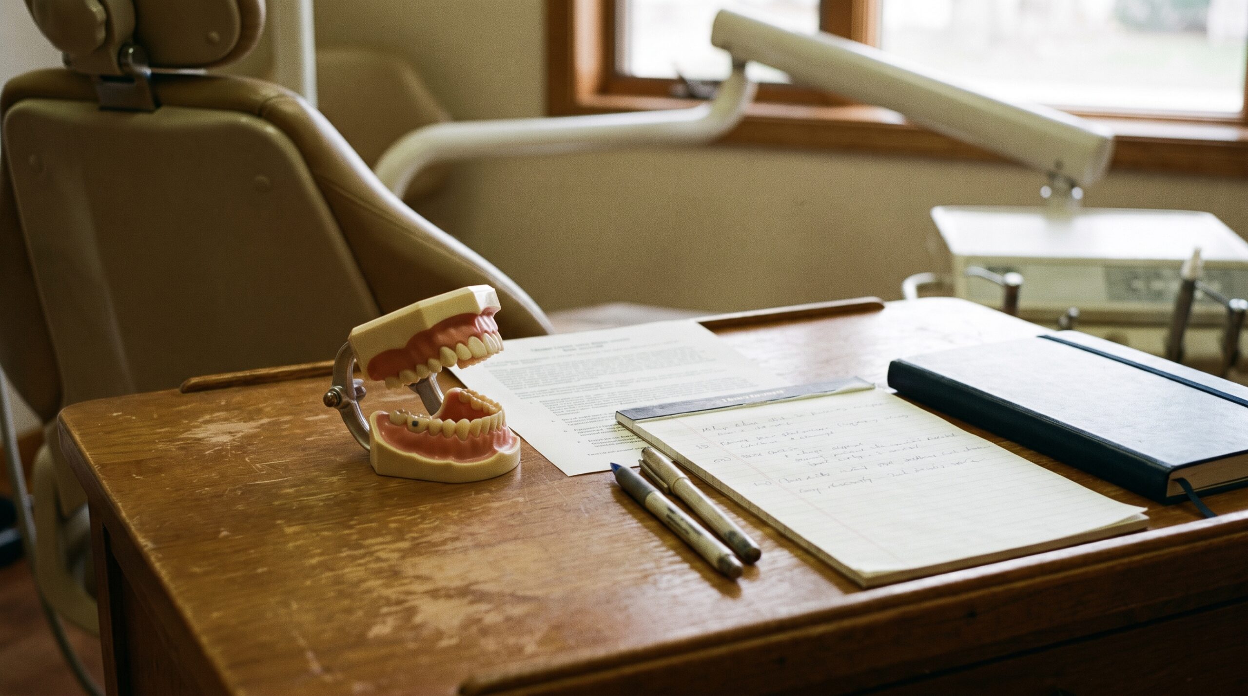 Dental practice financial records on a desk