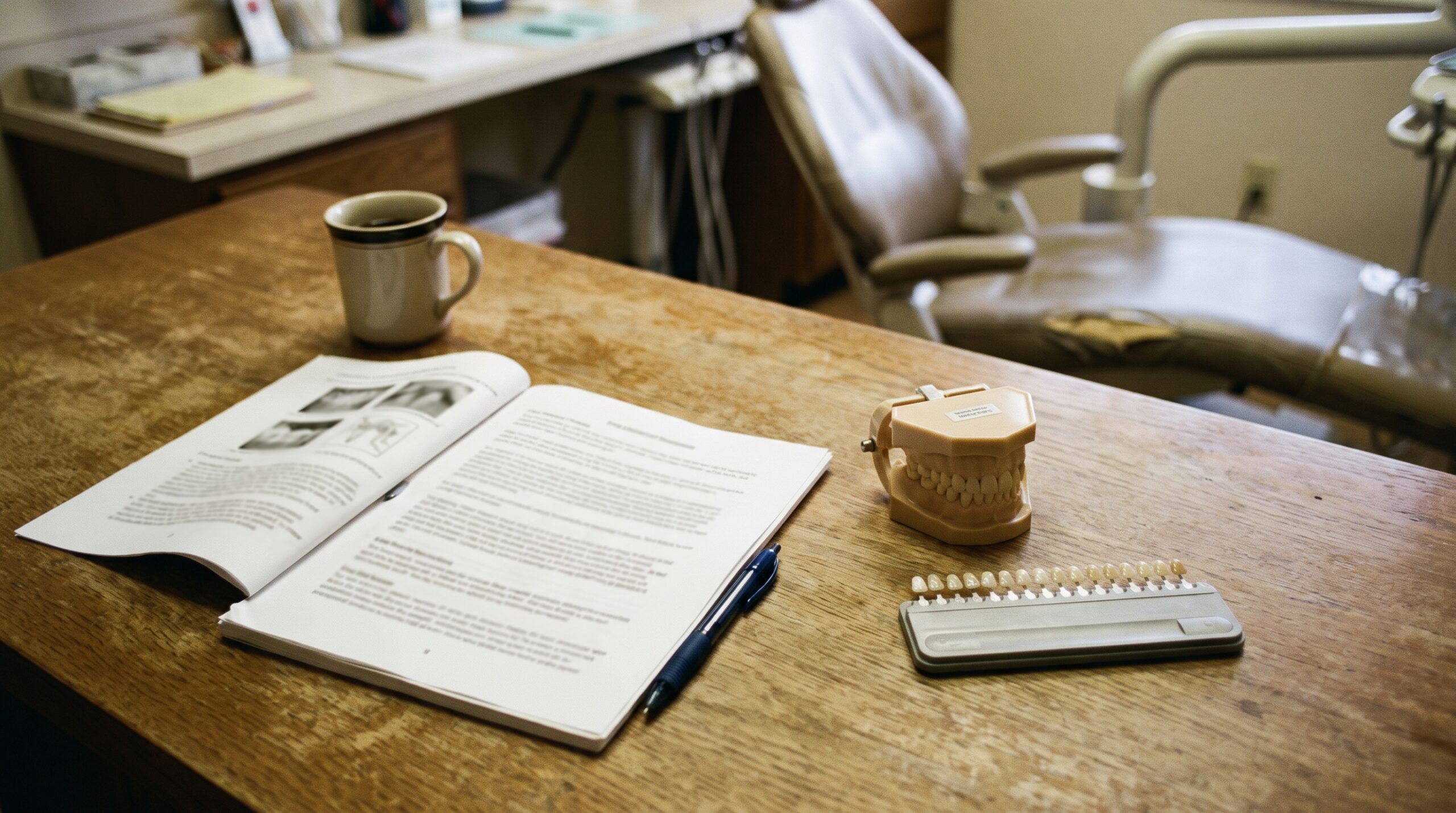 Dental practice financial records on a desk