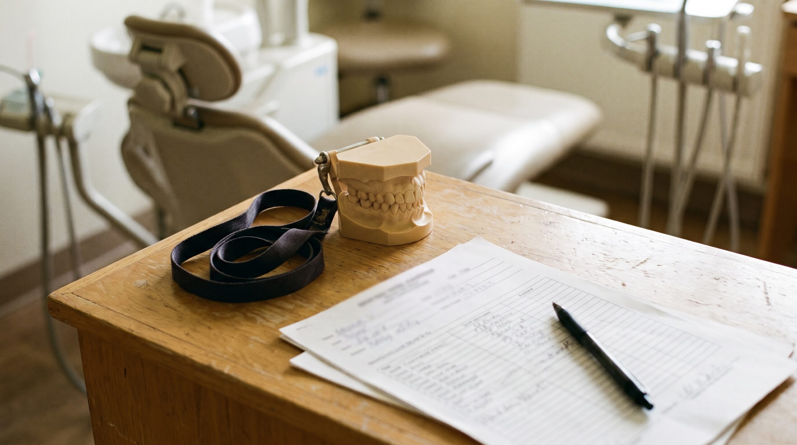 Dental practice financial records on a desk