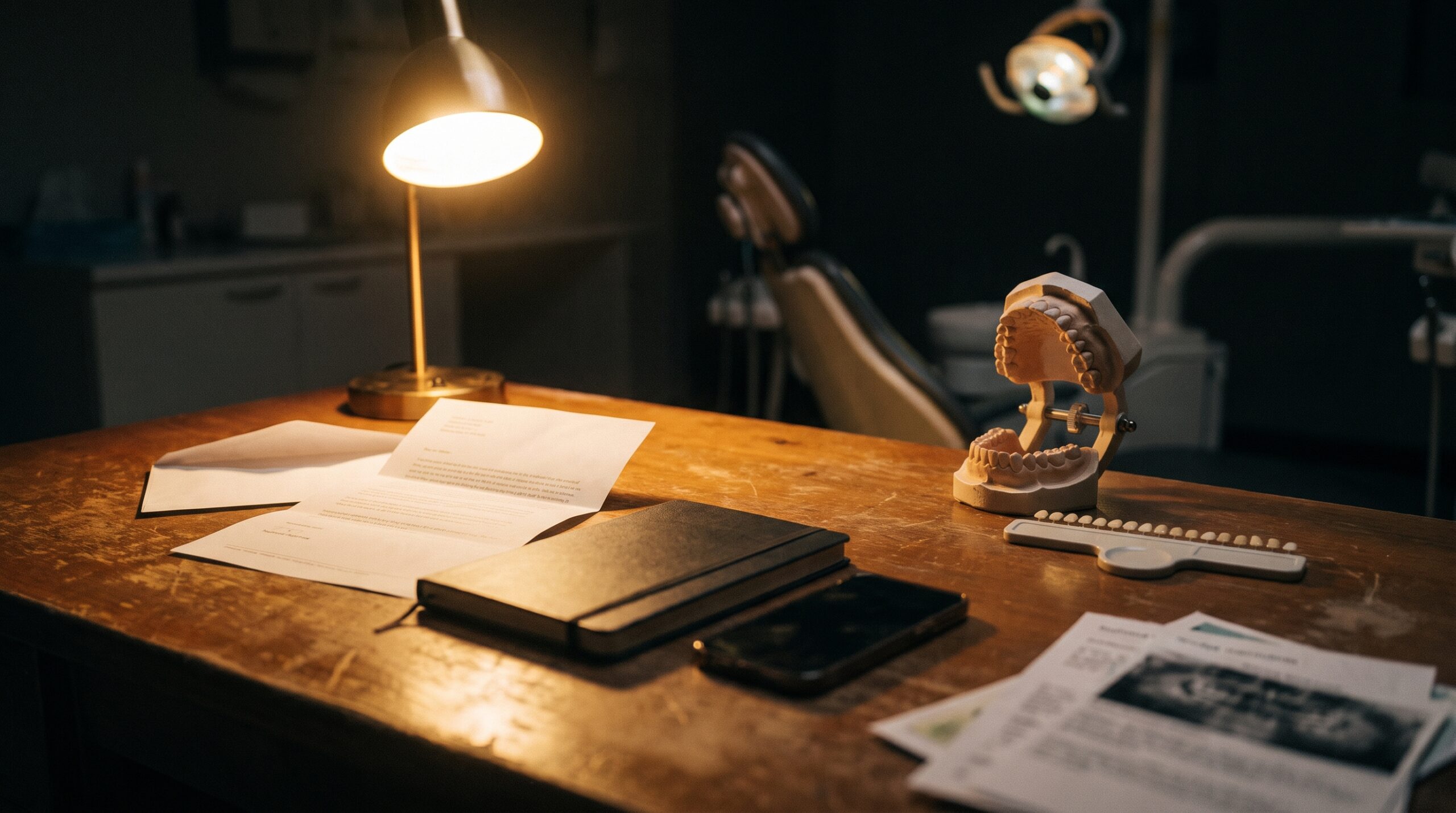 Dental practice financial records on a desk