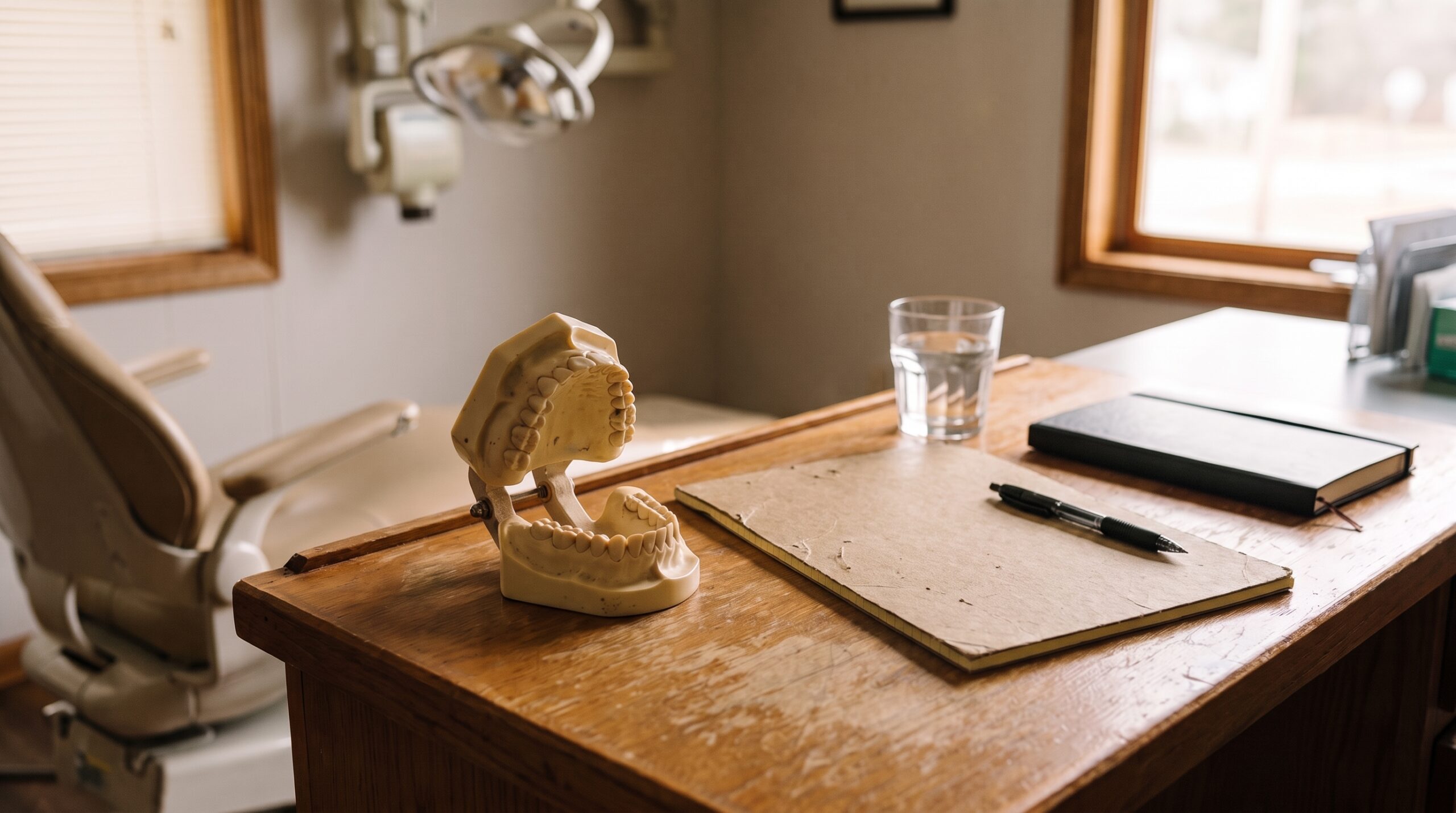 Dental practice financial records on a desk