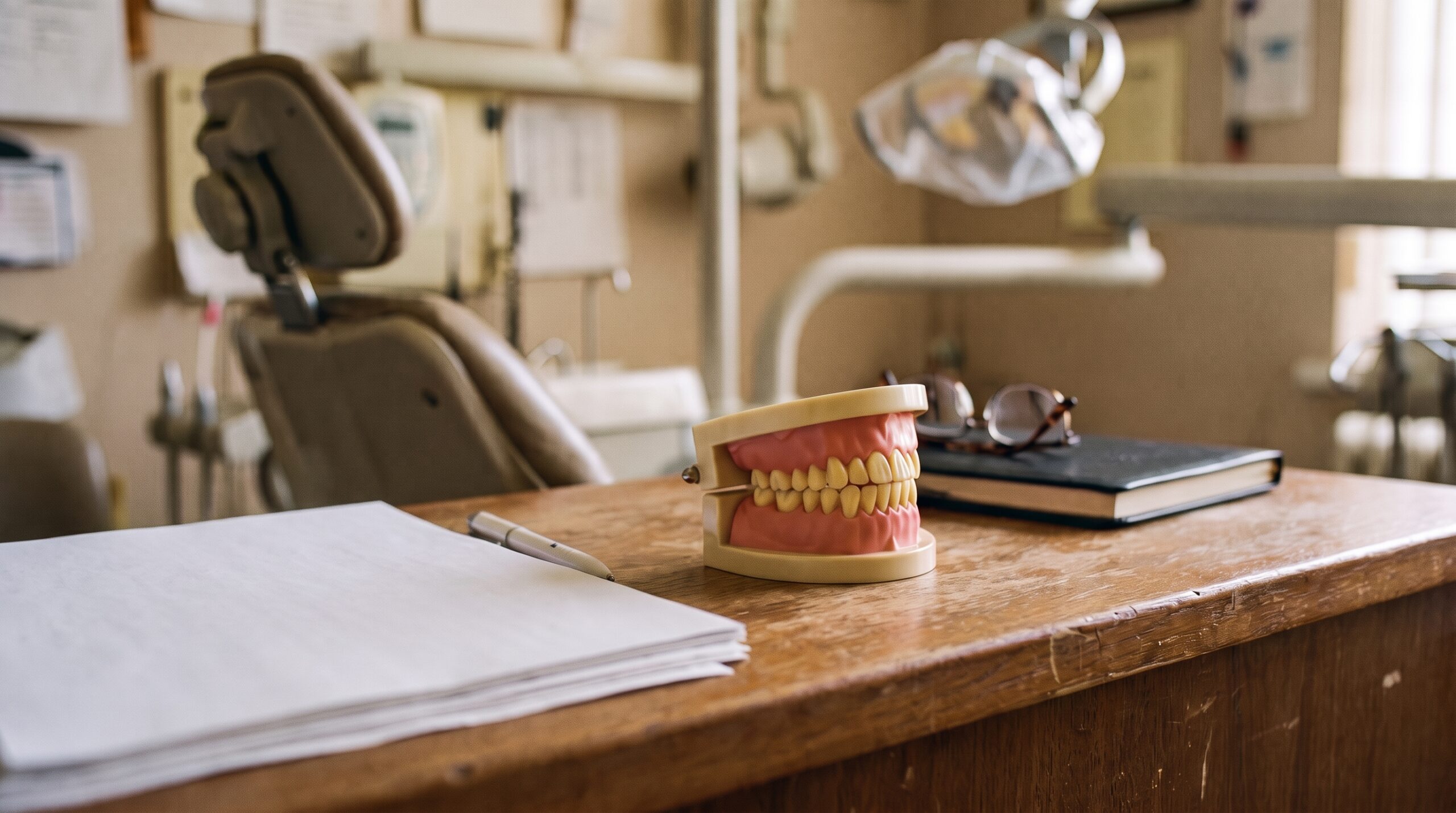 Dental practice financial records on a desk