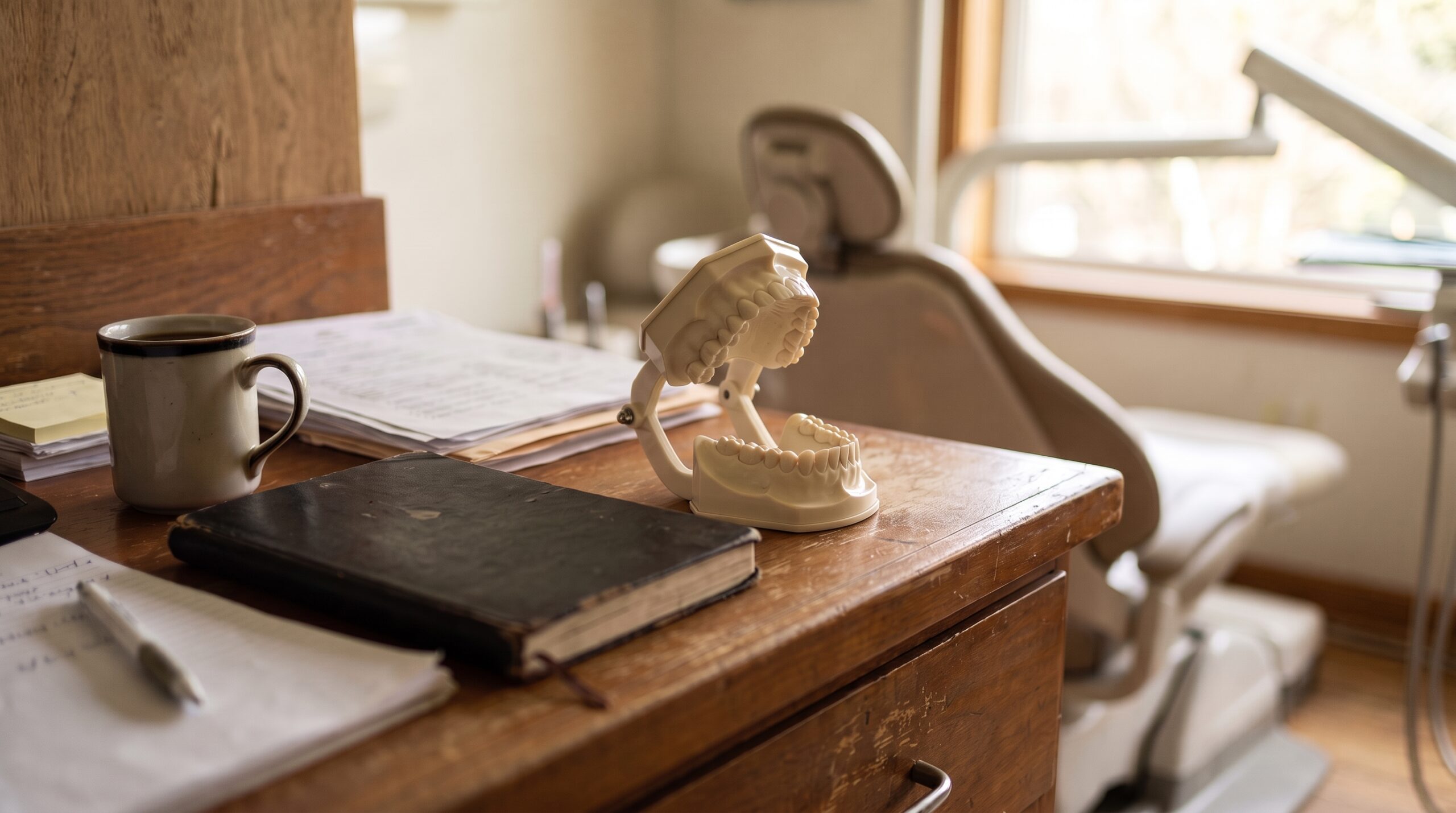 Dental practice financial records on a desk
