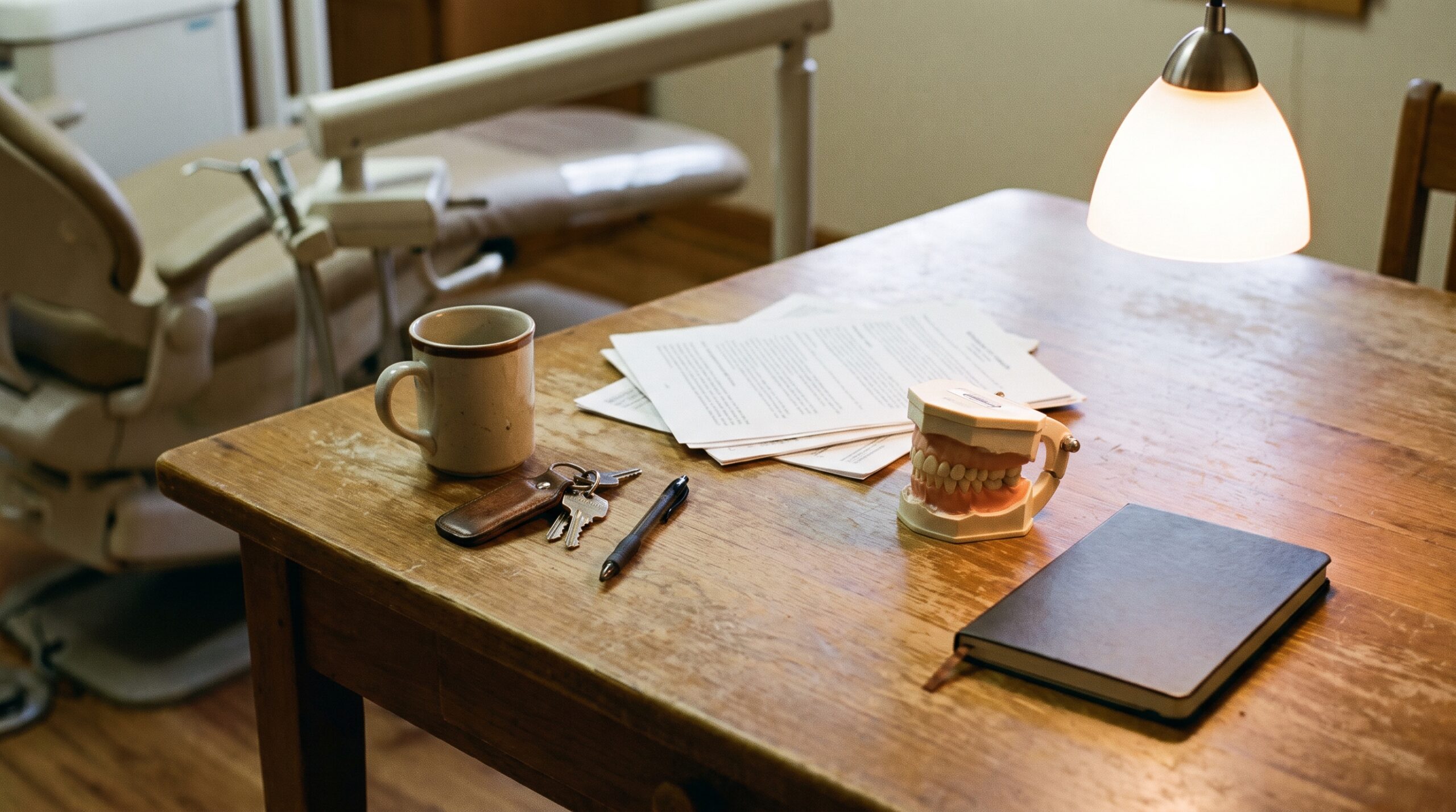 Dental practice financial records on a desk