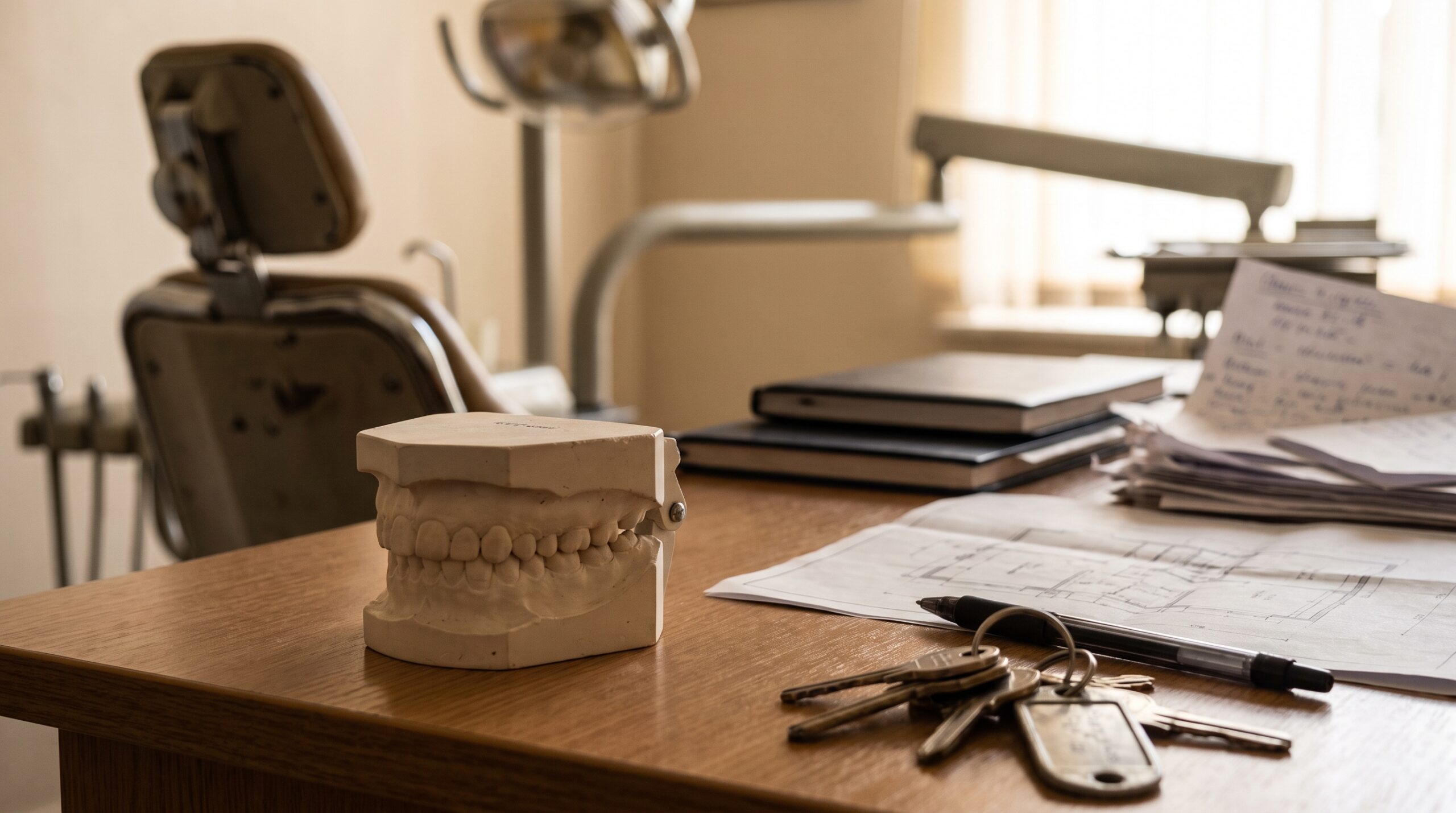 Dental practice financial records on a desk