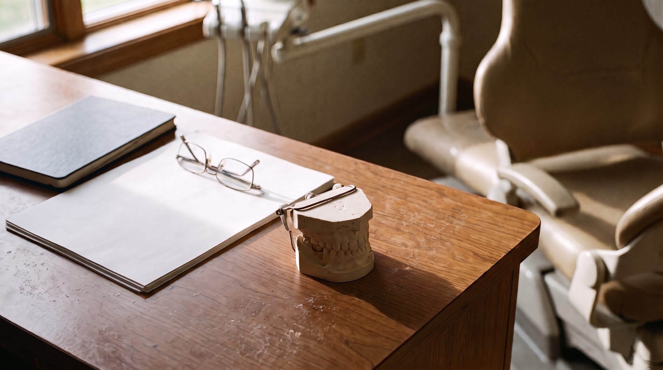 Dental practice financial records on a desk