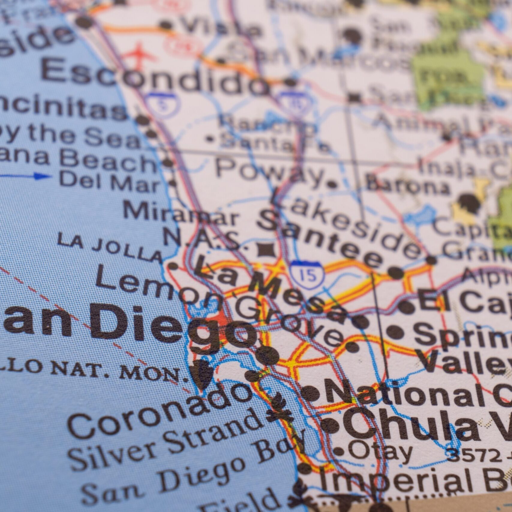 Close,Up,Of,A,Colorful,Map,Focusing,On,San,Diego,