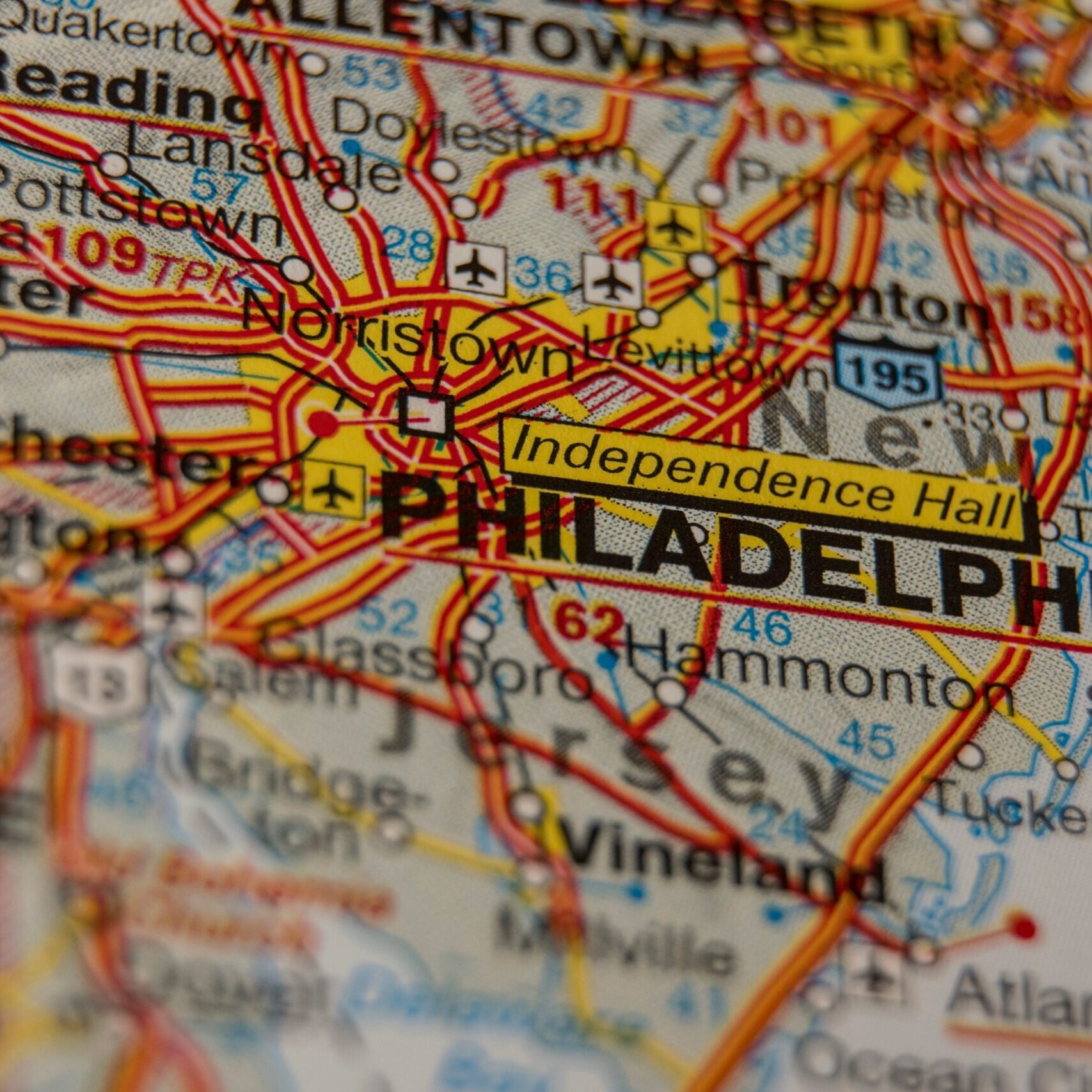 Philadelphia,City,Map,With,Road,Network,Close,Up