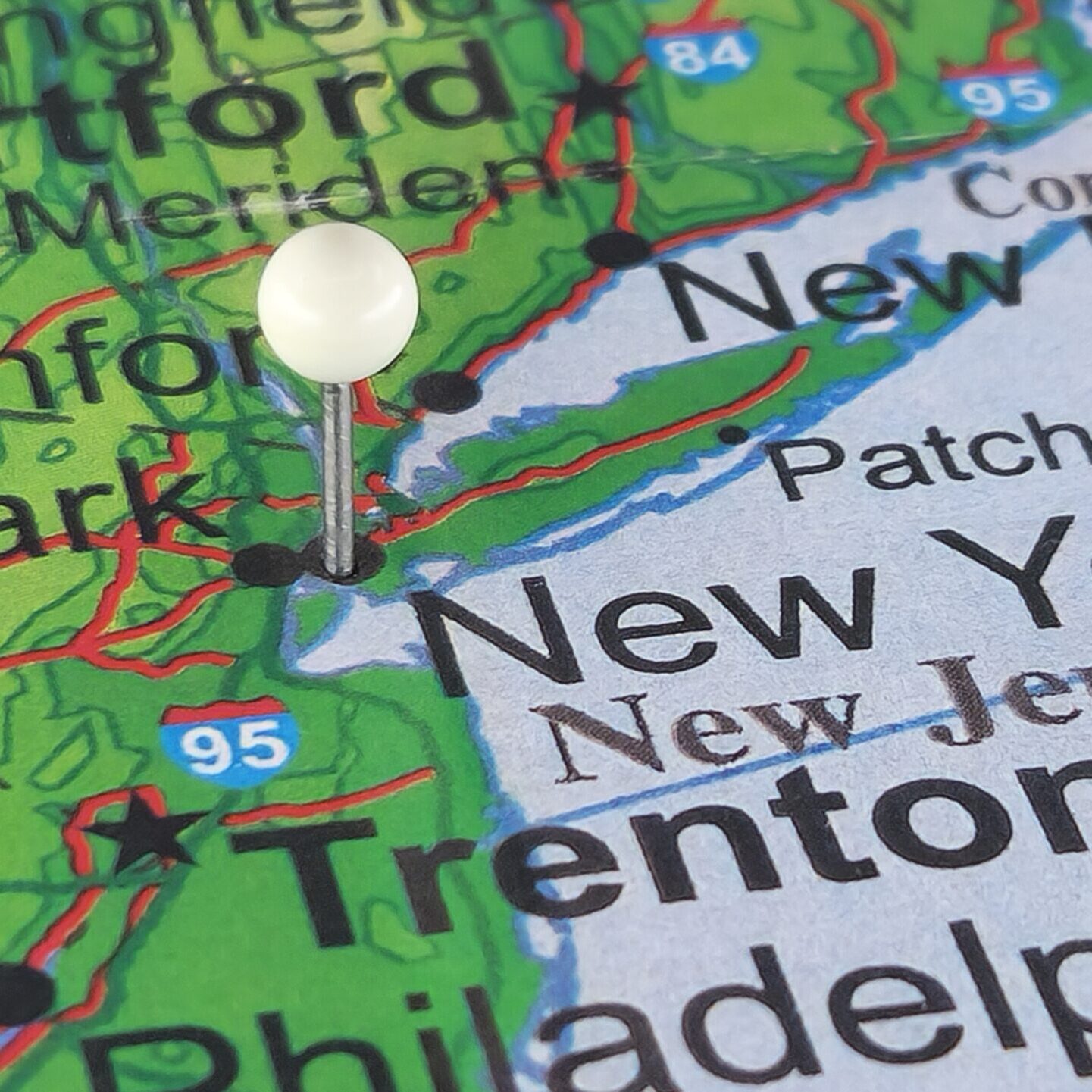 New,York,City,,Ny,Marked,By,A,White,Map,Tack.